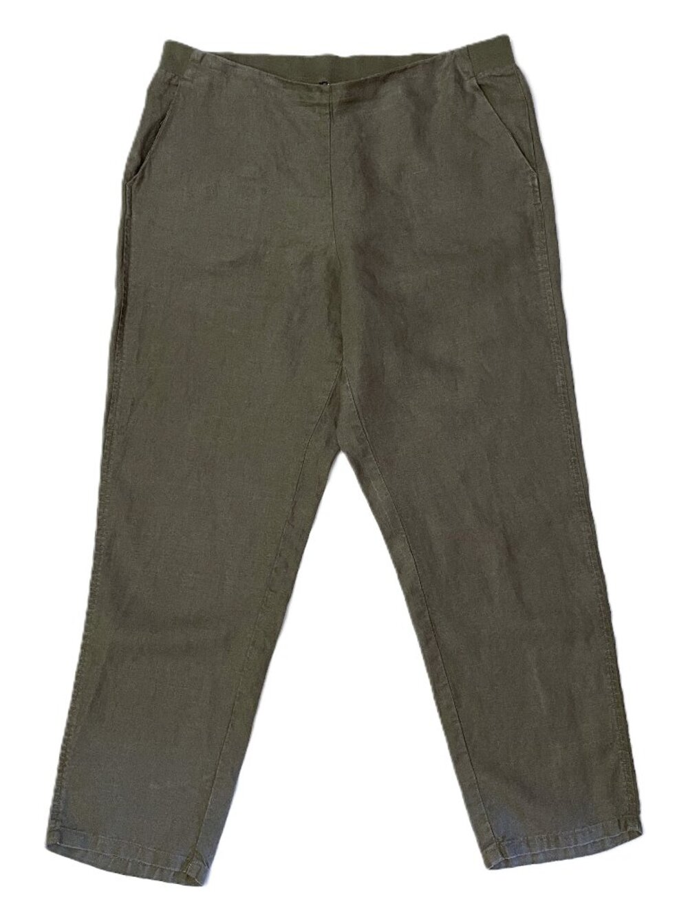 J. Jill Love Linen Pants Sz Medium 100% Linen Green Pull On Pockets Flat Front